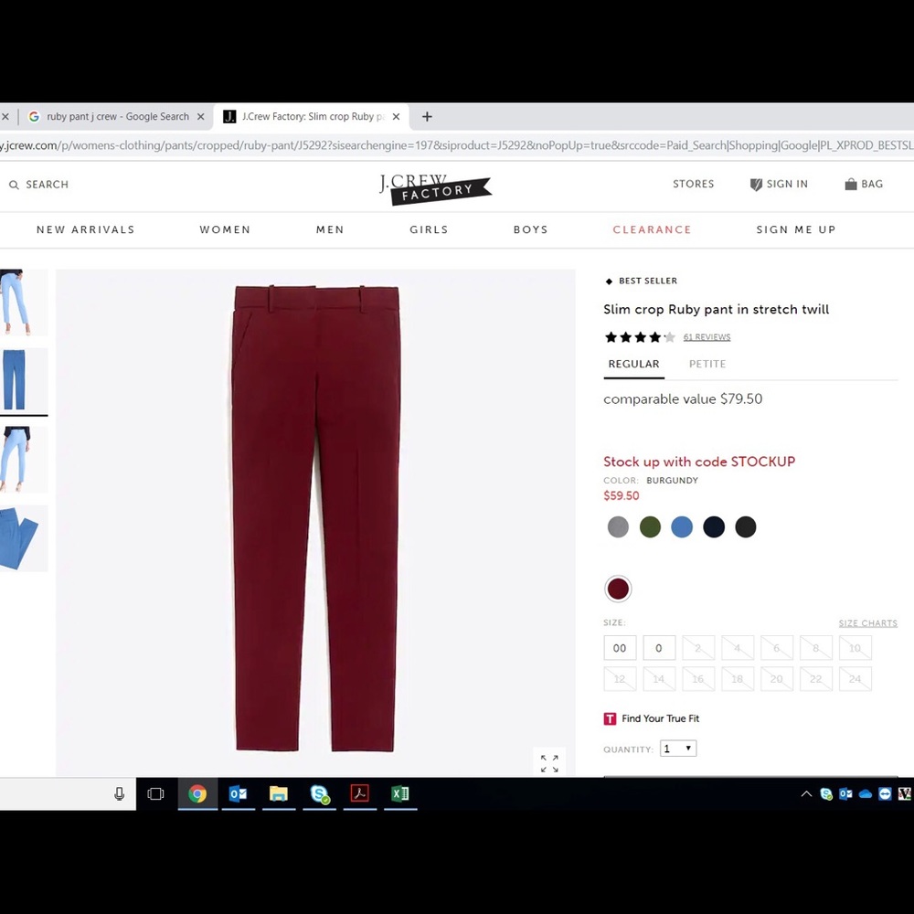 J. Crew slim crop Ruby pant in stretch twill